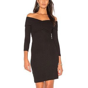 L'Agence Dress Fantina black Cross Front Off Shoulder 3/4 Sleeve Bodycon Sheath